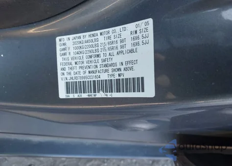 2005 Honda Cr-V Se from USA, damaged, VIN JHLRD78995C031604